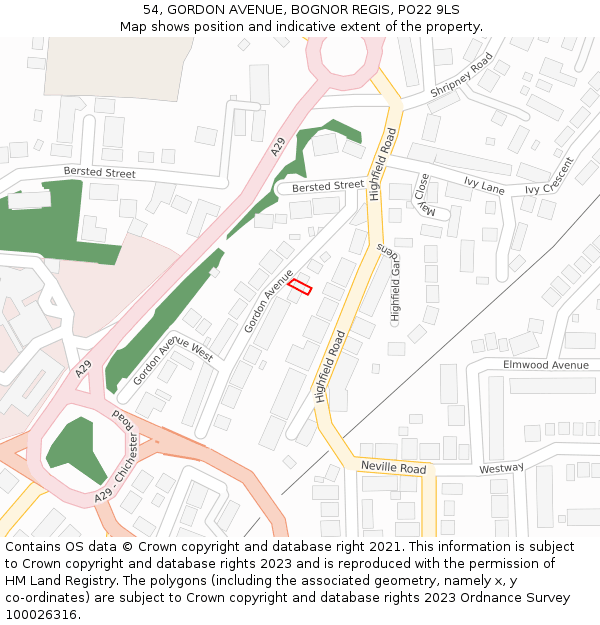 54, GORDON AVENUE, BOGNOR REGIS, PO22 9LS: Location map and indicative extent of plot