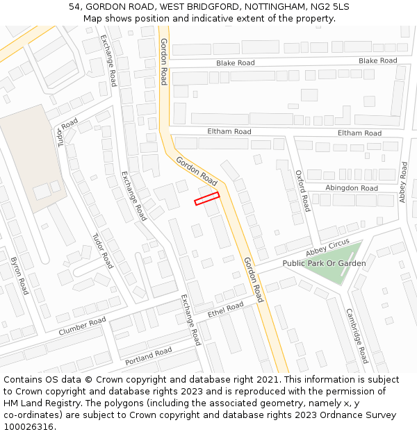 54, GORDON ROAD, WEST BRIDGFORD, NOTTINGHAM, NG2 5LS: Location map and indicative extent of plot