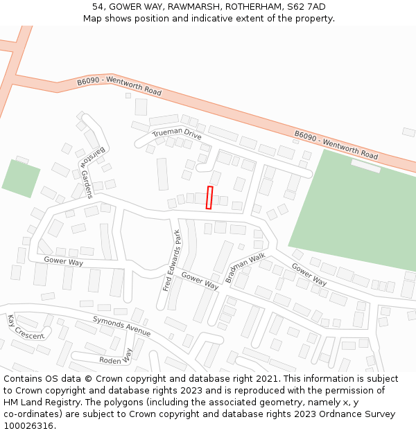 54, GOWER WAY, RAWMARSH, ROTHERHAM, S62 7AD: Location map and indicative extent of plot