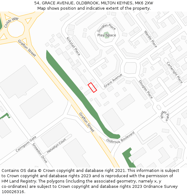 54, GRACE AVENUE, OLDBROOK, MILTON KEYNES, MK6 2XW: Location map and indicative extent of plot