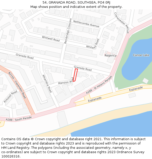 54, GRANADA ROAD, SOUTHSEA, PO4 0RJ: Location map and indicative extent of plot