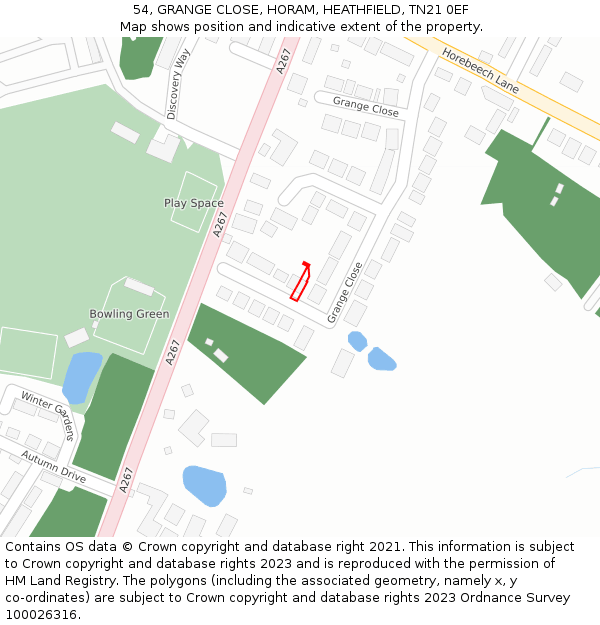 54, GRANGE CLOSE, HORAM, HEATHFIELD, TN21 0EF: Location map and indicative extent of plot