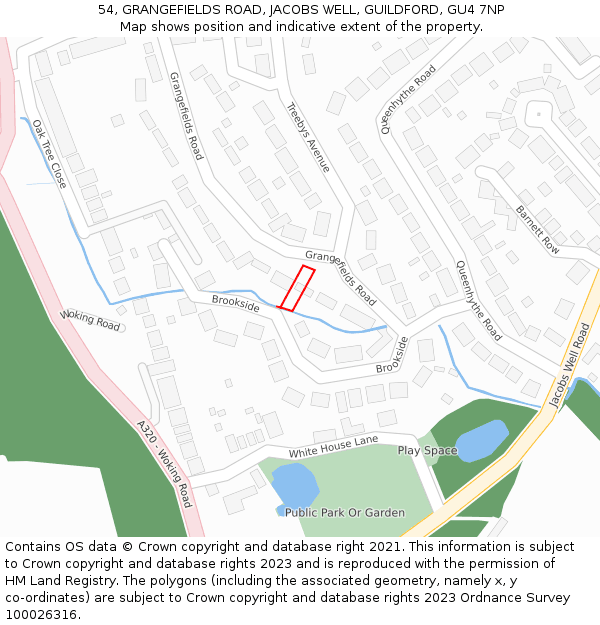 54, GRANGEFIELDS ROAD, JACOBS WELL, GUILDFORD, GU4 7NP: Location map and indicative extent of plot