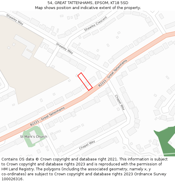 54, GREAT TATTENHAMS, EPSOM, KT18 5SD: Location map and indicative extent of plot