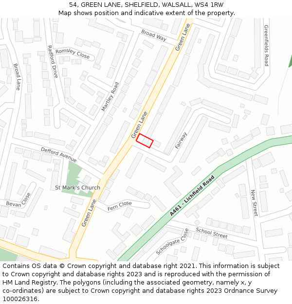 54, GREEN LANE, SHELFIELD, WALSALL, WS4 1RW: Location map and indicative extent of plot