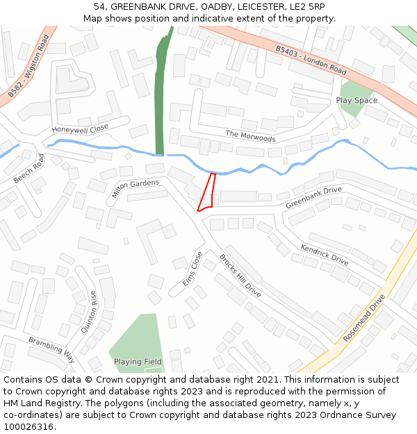 54, GREENBANK DRIVE, OADBY, LEICESTER, LE2 5RP: Location map and indicative extent of plot