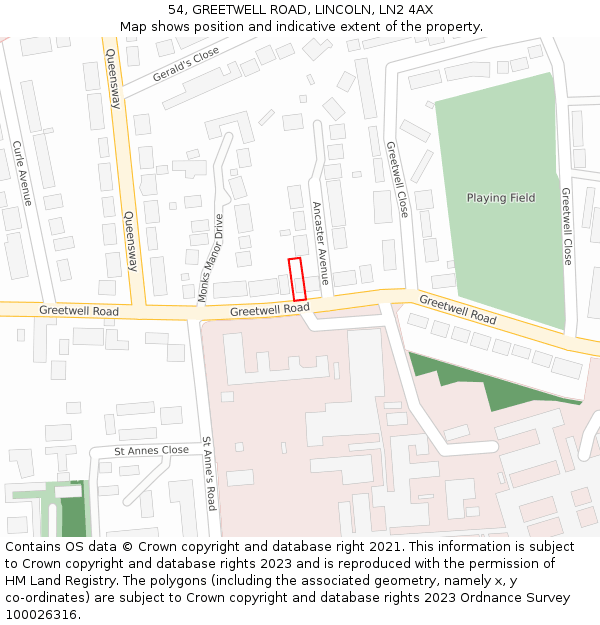 54, GREETWELL ROAD, LINCOLN, LN2 4AX: Location map and indicative extent of plot