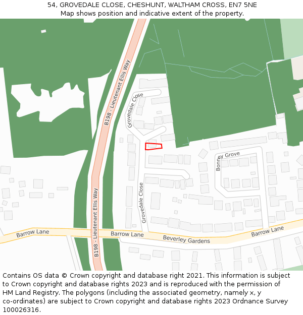 54, GROVEDALE CLOSE, CHESHUNT, WALTHAM CROSS, EN7 5NE: Location map and indicative extent of plot