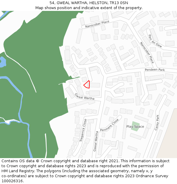 54, GWEAL WARTHA, HELSTON, TR13 0SN: Location map and indicative extent of plot