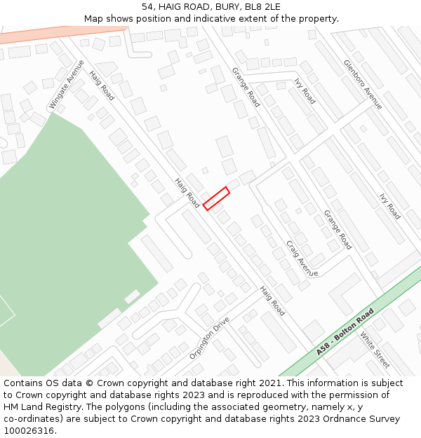 54, HAIG ROAD, BURY, BL8 2LE: Location map and indicative extent of plot