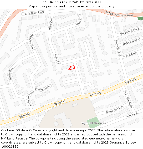 54, HALES PARK, BEWDLEY, DY12 2HU: Location map and indicative extent of plot