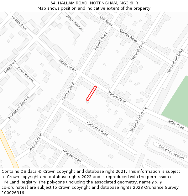 54, HALLAM ROAD, NOTTINGHAM, NG3 6HR: Location map and indicative extent of plot