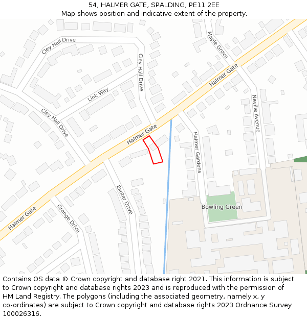 54, HALMER GATE, SPALDING, PE11 2EE: Location map and indicative extent of plot