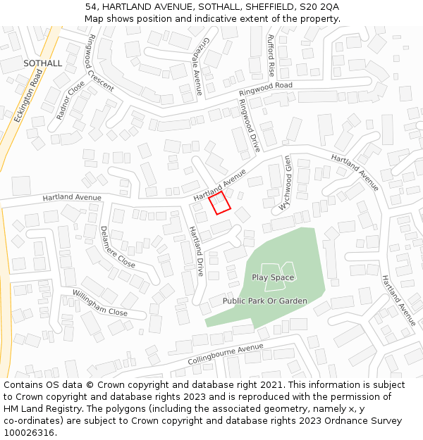 54, HARTLAND AVENUE, SOTHALL, SHEFFIELD, S20 2QA: Location map and indicative extent of plot
