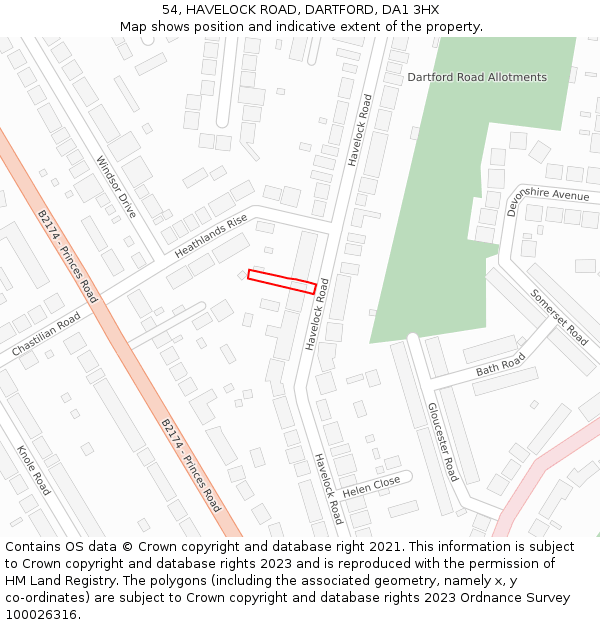 54, HAVELOCK ROAD, DARTFORD, DA1 3HX: Location map and indicative extent of plot