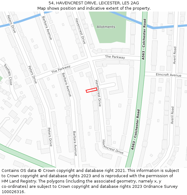 54, HAVENCREST DRIVE, LEICESTER, LE5 2AG: Location map and indicative extent of plot