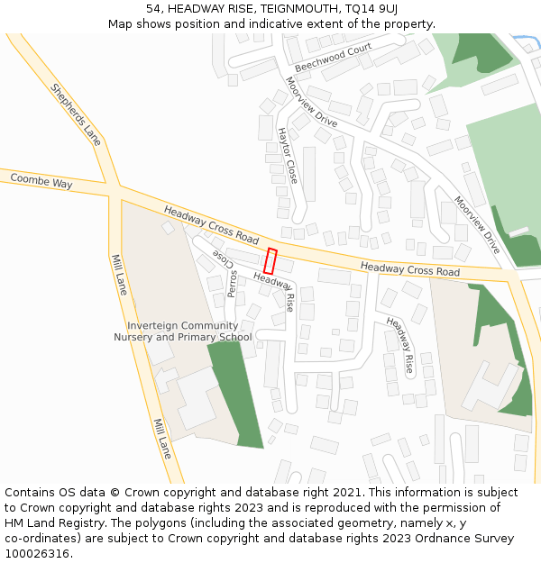 54, HEADWAY RISE, TEIGNMOUTH, TQ14 9UJ: Location map and indicative extent of plot