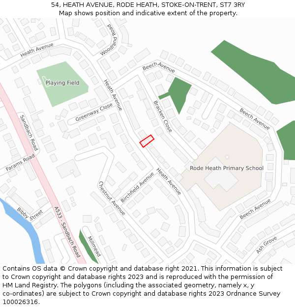 54, HEATH AVENUE, RODE HEATH, STOKE-ON-TRENT, ST7 3RY: Location map and indicative extent of plot