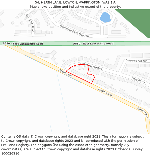 54, HEATH LANE, LOWTON, WARRINGTON, WA3 1JA: Location map and indicative extent of plot