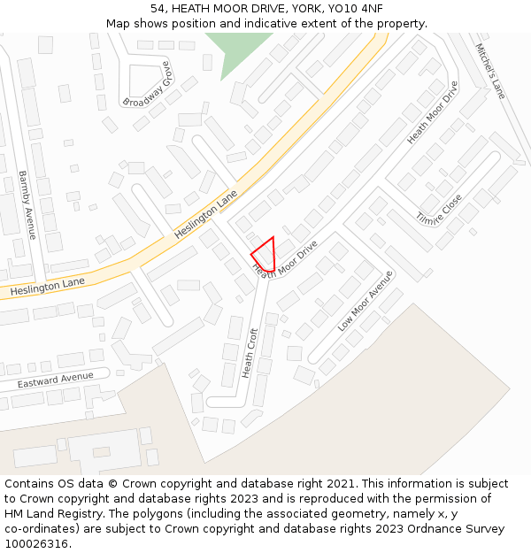 54, HEATH MOOR DRIVE, YORK, YO10 4NF: Location map and indicative extent of plot