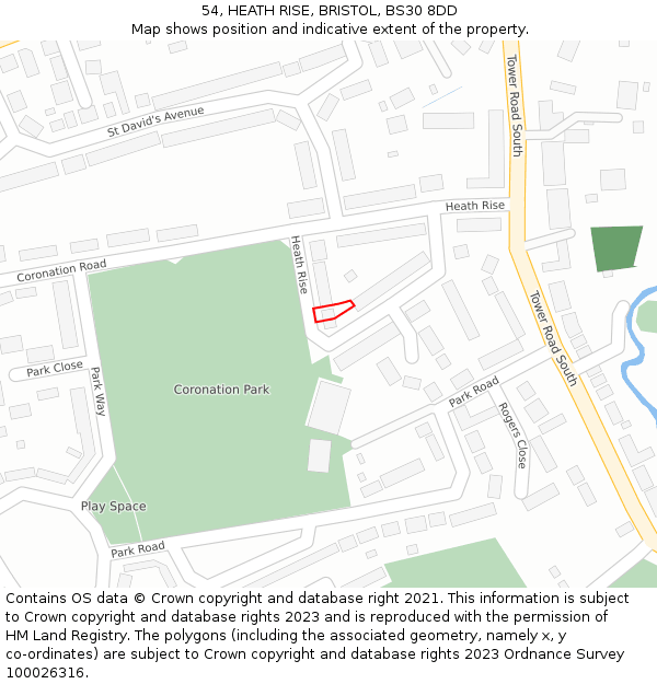54, HEATH RISE, BRISTOL, BS30 8DD: Location map and indicative extent of plot