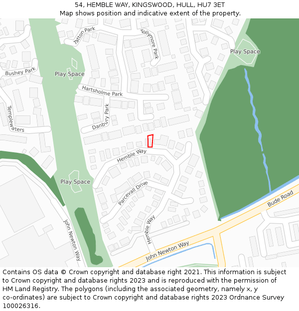 54, HEMBLE WAY, KINGSWOOD, HULL, HU7 3ET: Location map and indicative extent of plot