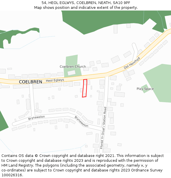54, HEOL EGLWYS, COELBREN, NEATH, SA10 9PF: Location map and indicative extent of plot