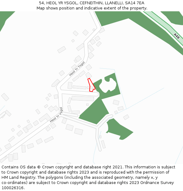 54, HEOL YR YSGOL, CEFNEITHIN, LLANELLI, SA14 7EA: Location map and indicative extent of plot