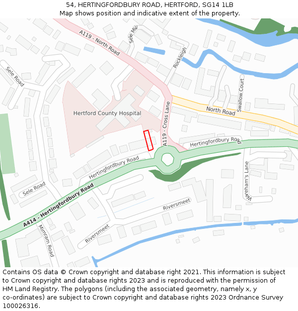 54, HERTINGFORDBURY ROAD, HERTFORD, SG14 1LB: Location map and indicative extent of plot