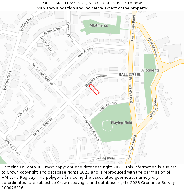 54, HESKETH AVENUE, STOKE-ON-TRENT, ST6 8AW: Location map and indicative extent of plot