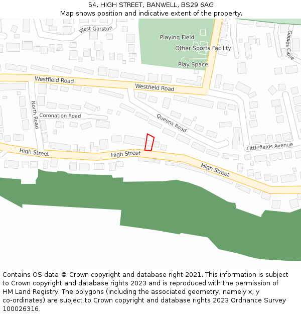 54, HIGH STREET, BANWELL, BS29 6AG: Location map and indicative extent of plot