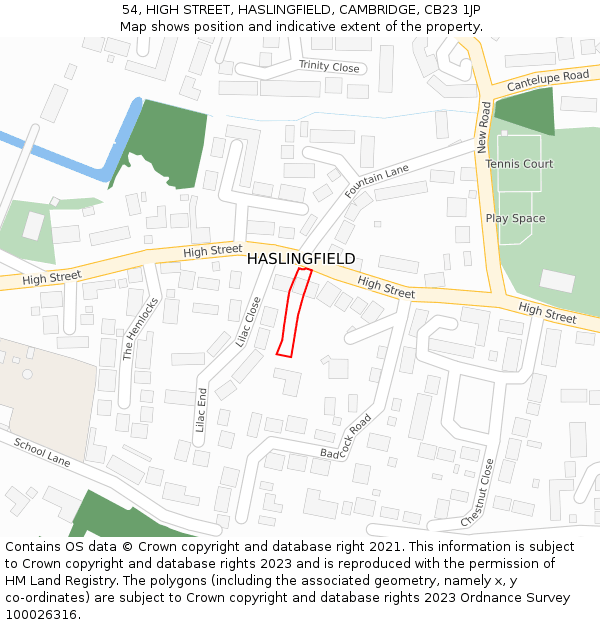 54, HIGH STREET, HASLINGFIELD, CAMBRIDGE, CB23 1JP: Location map and indicative extent of plot