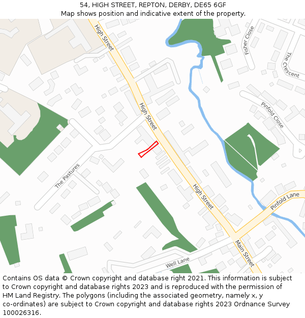 54, HIGH STREET, REPTON, DERBY, DE65 6GF: Location map and indicative extent of plot