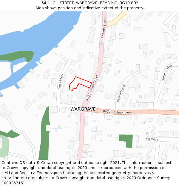 54, HIGH STREET, WARGRAVE, READING, RG10 8BY: Location map and indicative extent of plot