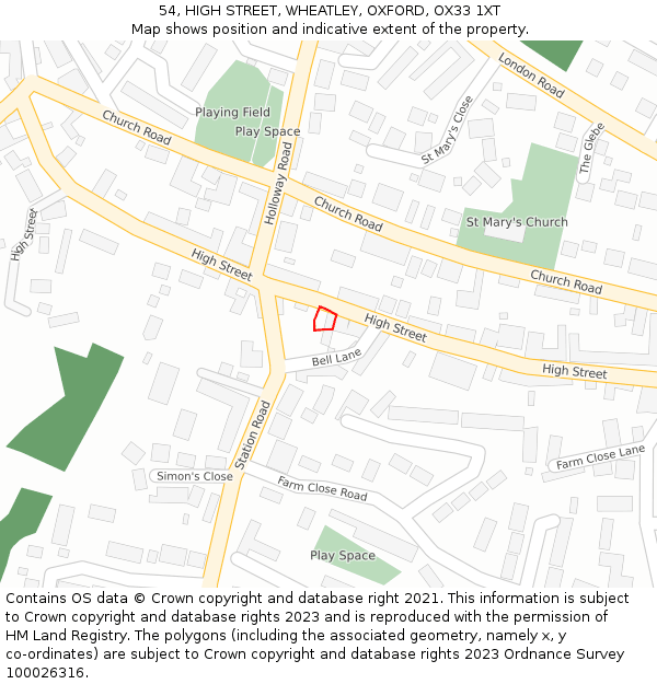 54, HIGH STREET, WHEATLEY, OXFORD, OX33 1XT: Location map and indicative extent of plot