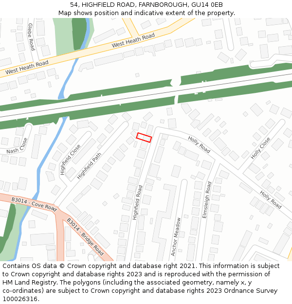 54, HIGHFIELD ROAD, FARNBOROUGH, GU14 0EB: Location map and indicative extent of plot