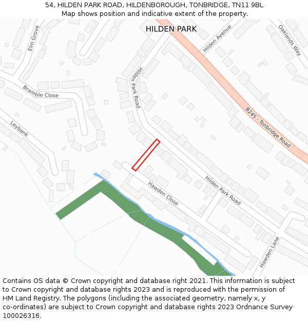 54, HILDEN PARK ROAD, HILDENBOROUGH, TONBRIDGE, TN11 9BL: Location map and indicative extent of plot