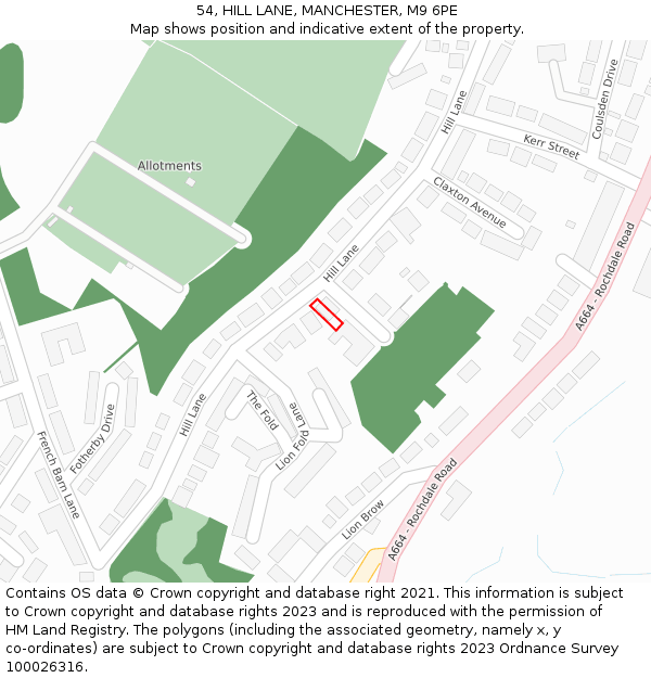 54, HILL LANE, MANCHESTER, M9 6PE: Location map and indicative extent of plot