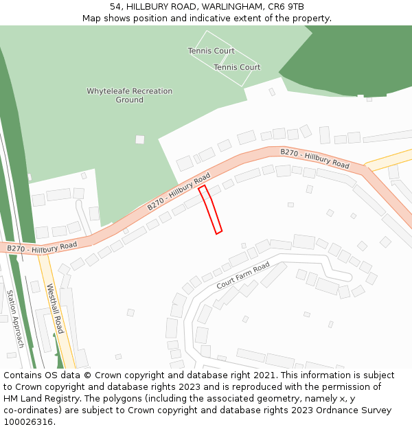 54, HILLBURY ROAD, WARLINGHAM, CR6 9TB: Location map and indicative extent of plot