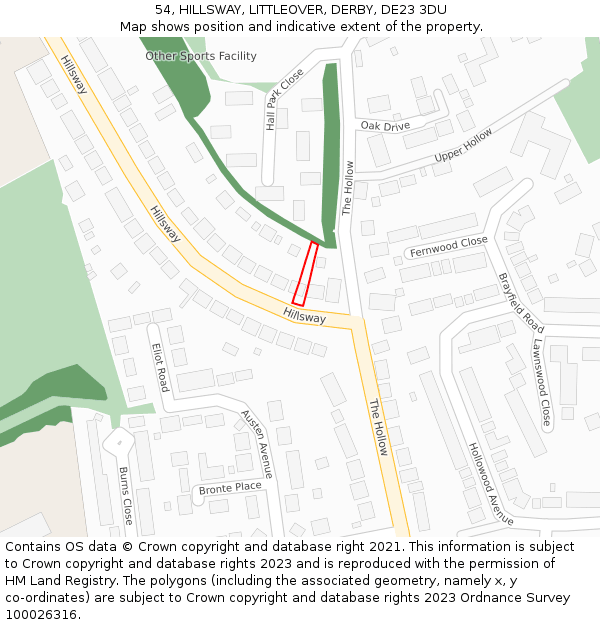 54, HILLSWAY, LITTLEOVER, DERBY, DE23 3DU: Location map and indicative extent of plot