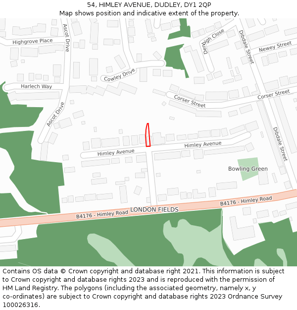 54, HIMLEY AVENUE, DUDLEY, DY1 2QP: Location map and indicative extent of plot