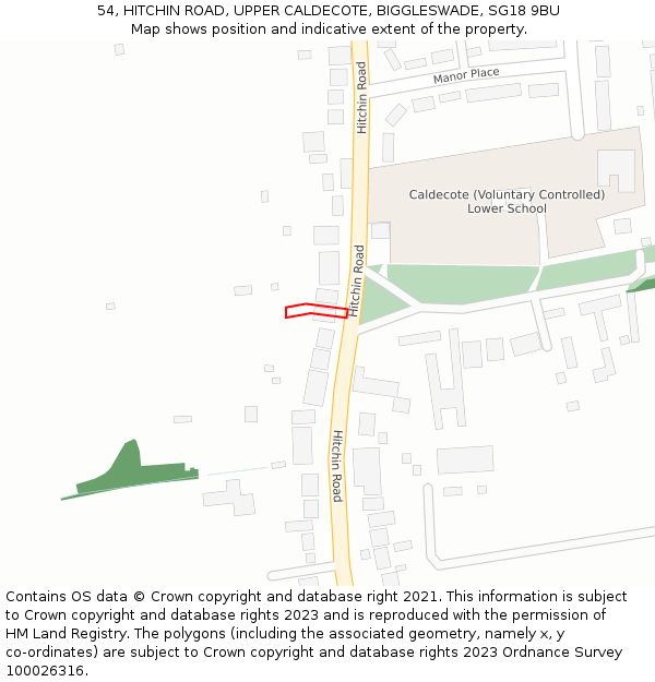 54, HITCHIN ROAD, UPPER CALDECOTE, BIGGLESWADE, SG18 9BU: Location map and indicative extent of plot