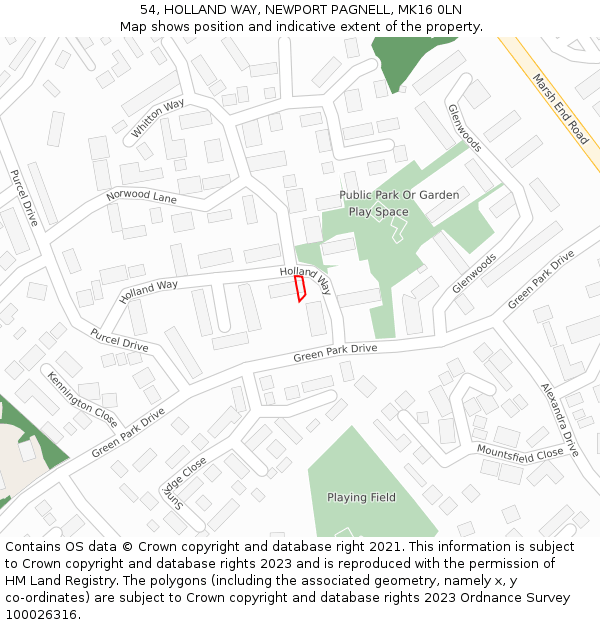 54, HOLLAND WAY, NEWPORT PAGNELL, MK16 0LN: Location map and indicative extent of plot