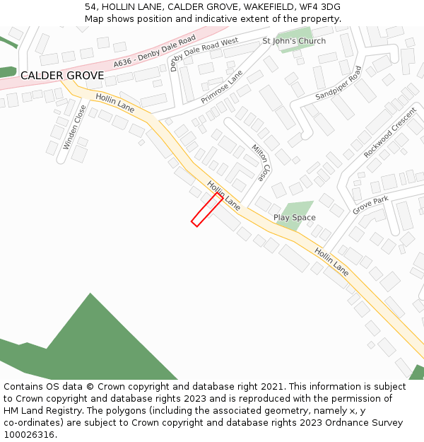 54, HOLLIN LANE, CALDER GROVE, WAKEFIELD, WF4 3DG: Location map and indicative extent of plot