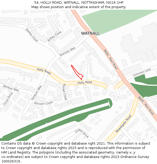 54, HOLLY ROAD, WATNALL, NOTTINGHAM, NG16 1HP: Location map and indicative extent of plot