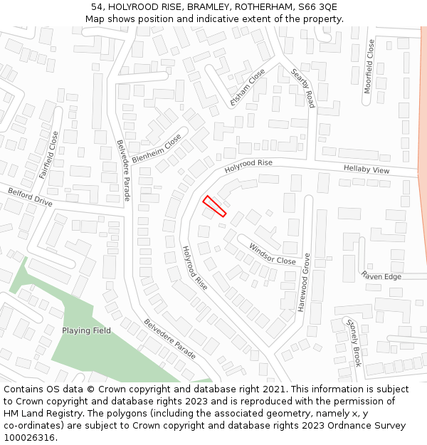 54, HOLYROOD RISE, BRAMLEY, ROTHERHAM, S66 3QE: Location map and indicative extent of plot