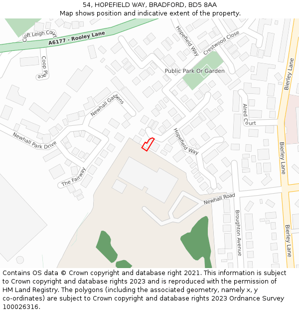 54, HOPEFIELD WAY, BRADFORD, BD5 8AA: Location map and indicative extent of plot