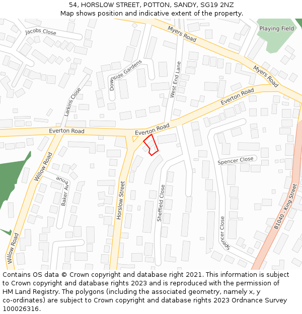 54, HORSLOW STREET, POTTON, SANDY, SG19 2NZ: Location map and indicative extent of plot