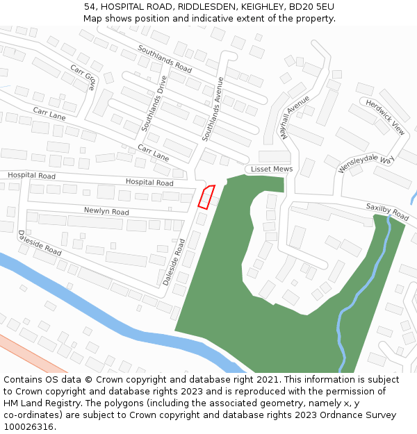 54, HOSPITAL ROAD, RIDDLESDEN, KEIGHLEY, BD20 5EU: Location map and indicative extent of plot