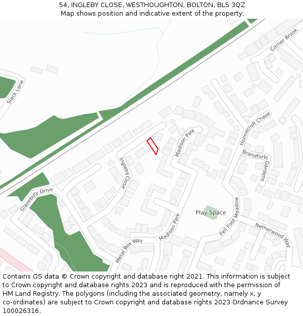 54, INGLEBY CLOSE, WESTHOUGHTON, BOLTON, BL5 3QZ: Location map and indicative extent of plot